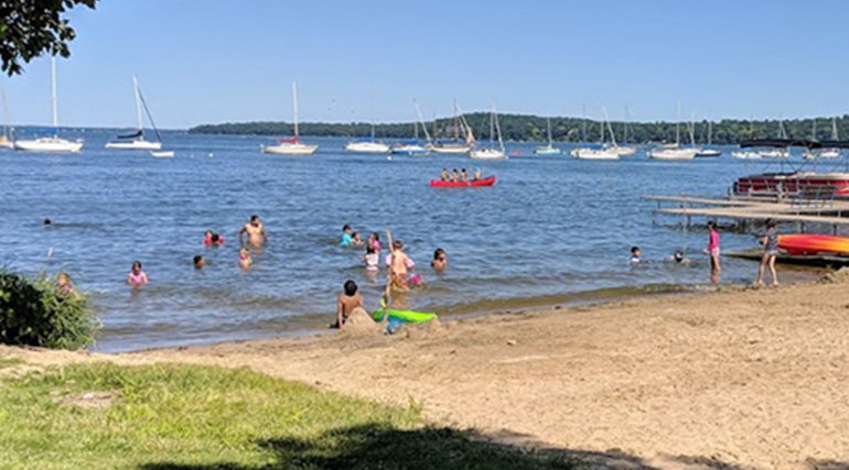 People swimming at a beach
