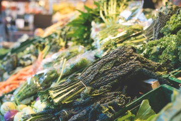 Produce shelves at the grocery store. 