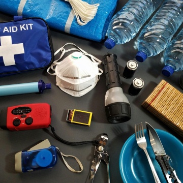 Emergency supplies on a table