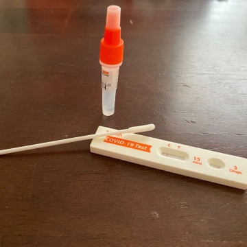 A negative rapid test, with swab, solution, and test kit