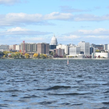 Lake in Madison with buildings in background