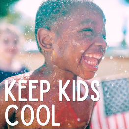 keep kids cool. child at sprinkler park.