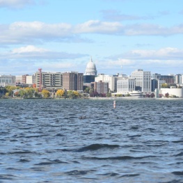 Lake in Madison with buildings in background